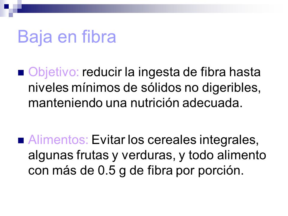 En fibra baja alimentos dieta